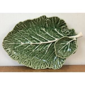 Vtg Bordallo Pinheiro Lettuce Ware Kale Cabbage Leaf Dipping Serving Plate Dish